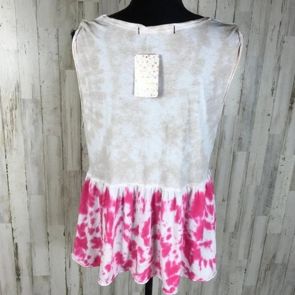 Free People Tie Dye Anytime Peplum Tank Top Pink Hibiscus NWT Barbiecore - Picture 4 of 5